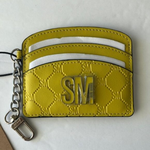 Steve Madden Wallet Card case Logo Yellow w key Clip - Picture 1 of 5